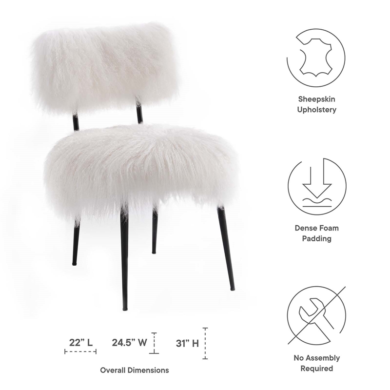 Modway Skylar Modern Upholstered Sheepskin & Metal Chair in White/Black