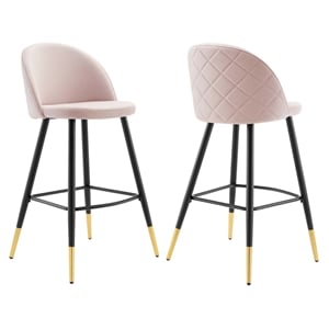 Modway Cordial 29.5&quot Velvet & Metal Bar Stools in Black/Pink (Set of 2)
