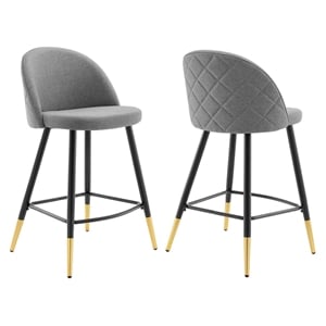 Modway Cordial 25.5&quot Fabric/Metal Counter Stools in Black/Light Gray (Set of 2)