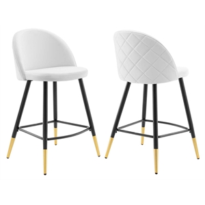 Modway Cordial 25.5&quot Velvet & Metal Counter Stools in Black/White (Set of 2)