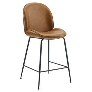 Modway Scoop 25.5&quot Modern Faux Leather & Metal Counter Stool in Black/Tan