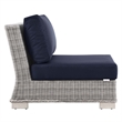 Modway Conway Rattan & Fabric Outdoor Patio Armless Chair in Light Gray/Navy