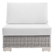 Modway Conway Rattan & Fabric Outdoor Patio Armless Chair in Light Gray/White
