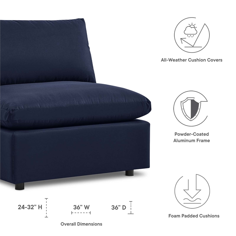 Modway Commix Modern Fabric Overstuffed Outdoor Patio Armless Chair in Navy