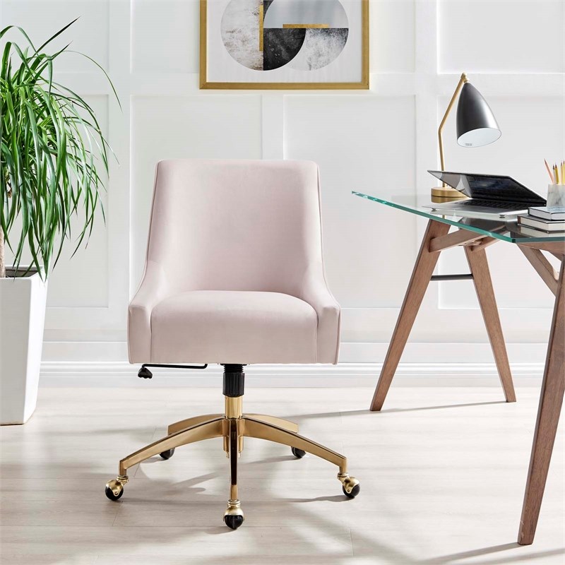 Modway Discern Modern Performance Velvet Swivel Office Chair in Pink/Gold