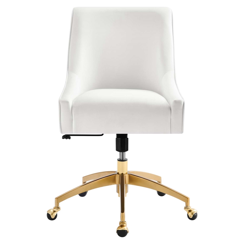 Modway Discern Modern Performance Velvet Swivel Office Chair in White/Gold