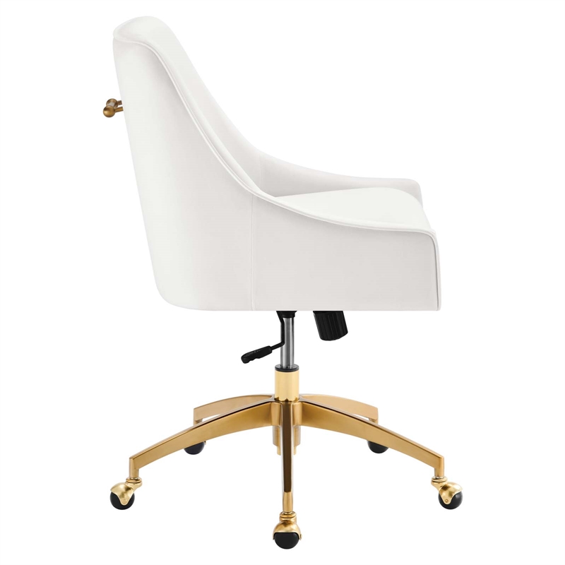 Modway Discern Modern Performance Velvet Swivel Office Chair in White/Gold