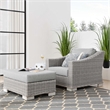 Modway Conway 2-Piece Rattan/Fabric Patio Armchair and Ottoman Set in Gray
