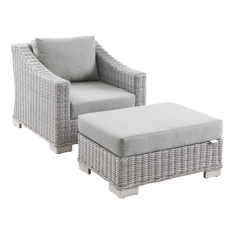 Modway Conway 2-Piece Rattan/Fabric Patio Armchair and Ottoman Set in Gray