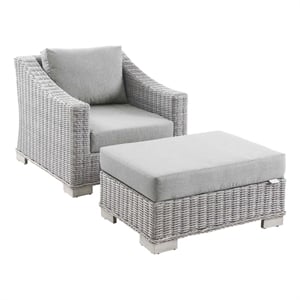 Modway Conway 2-Piece Rattan/Fabric Patio Armchair and Ottoman Set in Gray