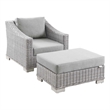 Modway Conway 2-Piece Rattan/Fabric Patio Armchair and Ottoman Set in Gray
