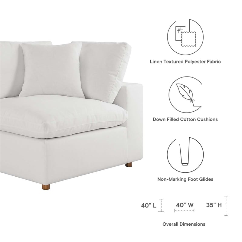 Modway Commix Fabric Down Filled Overstuffed Corner Chair in Pure White