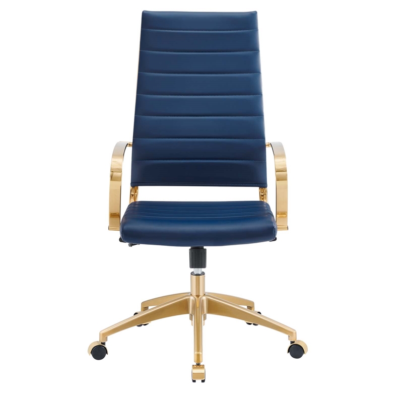 Modway Jive Faux Leather Stainless Steel Highback Office Chair in Gold/Navy