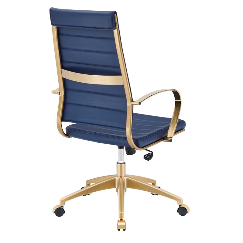 Modway Jive Faux Leather Stainless Steel Highback Office Chair in Gold/Navy