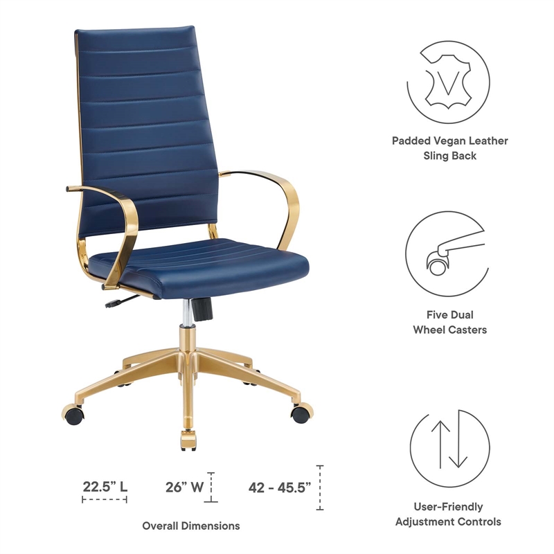 Modway Jive Faux Leather Stainless Steel Highback Office Chair in Gold/Navy