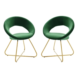 Modway Nouvelle 19&quot Velvet Dining Chairs in Gold/Emerald Green (Set of 2)