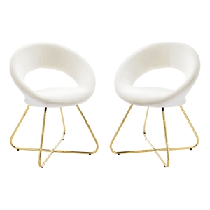 Modway Nouvelle 19&quot Velvet Dining Chairs in Gold/White (Set of 2)