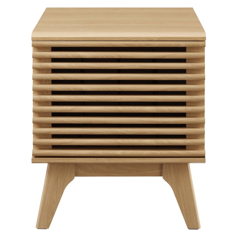 Modway Render Wood & Vinyl Record Display Stand with Hinged Door in Oak