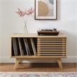 Modway Render Wood & Vinyl Record Display Stand with Sliding Door in Oak