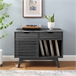Modway Render Wood & Vinyl Record Display Stand with 2 Drawers in Charcoal
