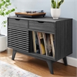 Modway Render Wood & Vinyl Record Display Stand with 2 Drawers in Charcoal