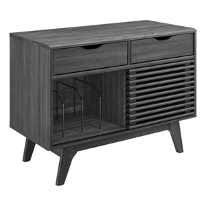 Modway Render Wood & Vinyl Record Display Stand with 2 Drawers in Charcoal