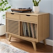 Modway Render Wood & Vinyl Record Display Stand with 2 Drawers in Oak