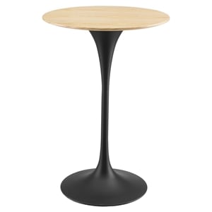 Modway Lippa 28&quot Round Modern Wood & Metal Bar Table in Natural/Black