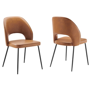 Modway Nico 18.5&quot Faux Leather Dining Chairs in Tan/Black (Set of 2)