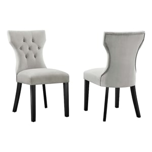 Modway Silhouette 20&quot Modern Fabric Dining Chairs in Black/Light Gray (Set of 2)