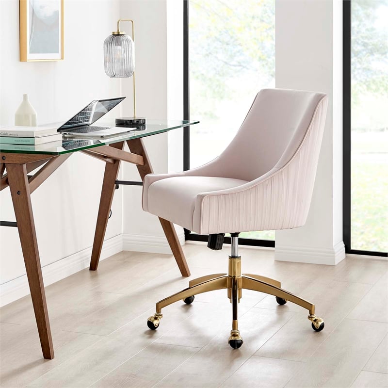 Modway Discern Modern Performance Velvet Swivel Office Chair in Pink