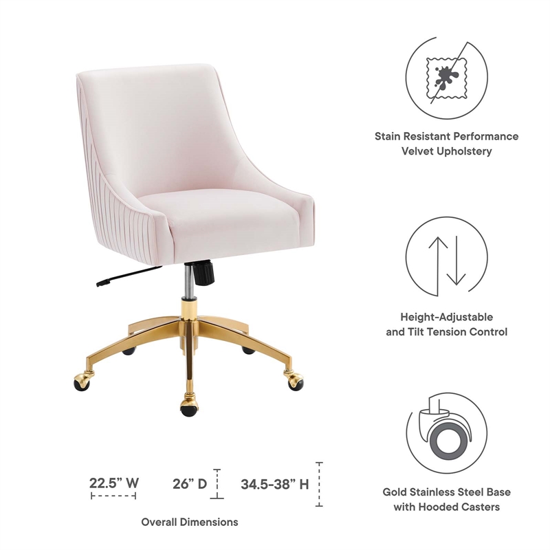 Modway Discern Modern Performance Velvet Swivel Office Chair in Pink