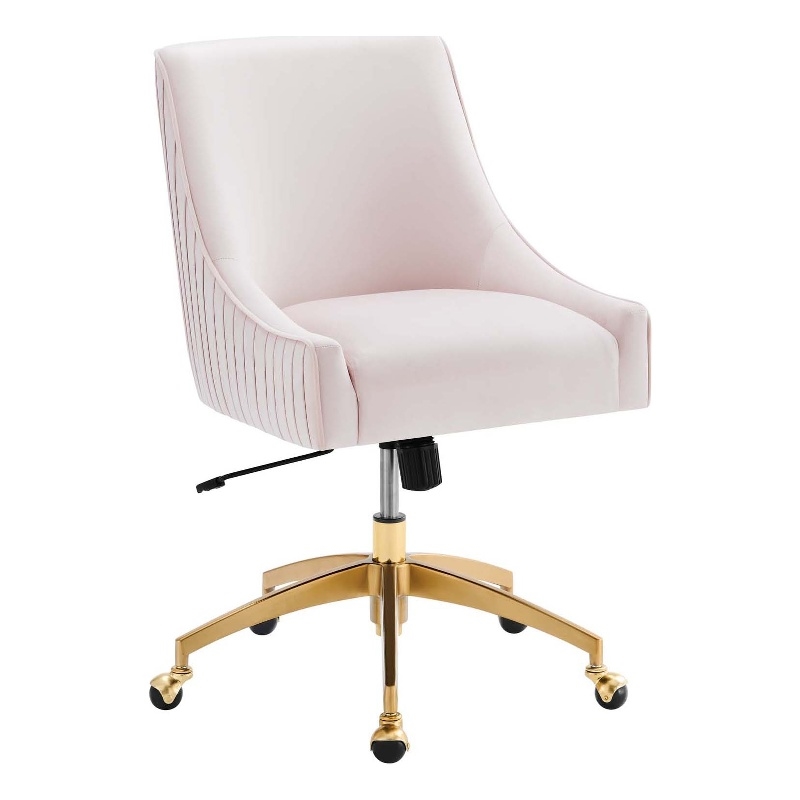 Modway Discern Modern Performance Velvet Swivel Office Chair in Pink