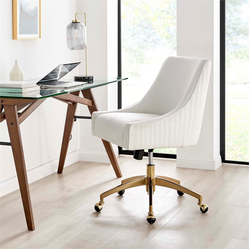 Modway Discern Modern Performance Velvet Swivel Office Chair in White