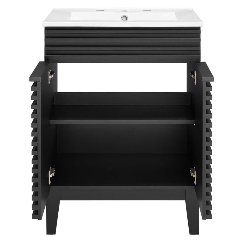 Modway Render Modern Style Wood Bathroom Vanity in Black and White