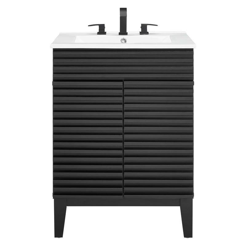 Modway Render Modern Style Wood Bathroom Vanity in Black and White