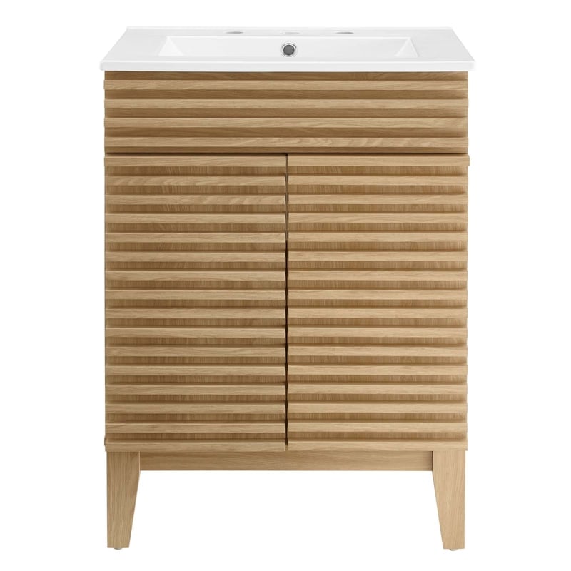 Modway Render Modern Style Wood Bathroom Vanity in Oak and White