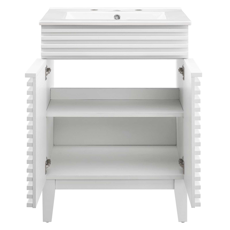 Modway Render Modern Style Wood Bathroom Vanity in White Finish