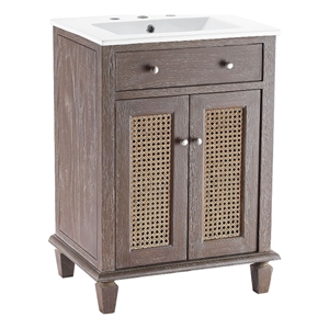 Modway Lilo 24.5&quot Modern Mindi Wood Tropical Bathroom Vanity in Gray/White