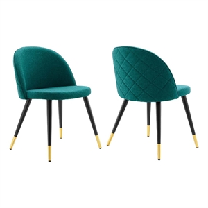 Modway Cordial 18&quot Fabric & Metal Dining Chairs in Black/Teal Green (Set of 2)