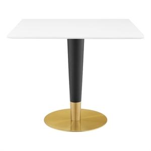 Modway Zinque 35.5&quot Square Modern Wood/Metal Dining Table in White & Gold