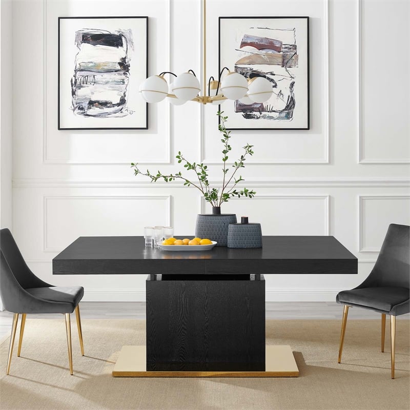 Modway Vector Expandable Modern Wood Dining Table in Black/Gold
