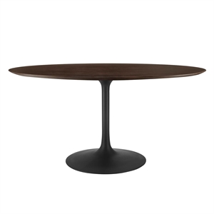 Modway Lippa 60&quot Oval Modern Wood & Metal Dining Table in Cherry Walnut/Black
