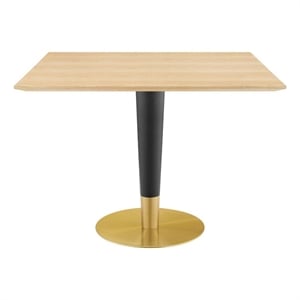 Modway Zinque 39.5&quot Square Wood and Metal Dining Table in Natural/Gold