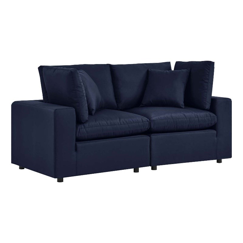 Modway Commix Modern Overstuffed Fabric Outdoor Loveseat in Navy