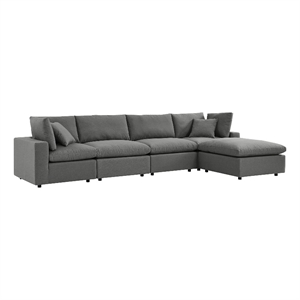 Modway Commix 5 Piece Modern Fabric Outdoor Sectional Sofa in Charcoal