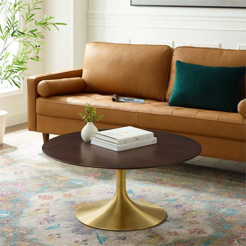 Modway Lippa Modern Wood/Metal Coffee Table in Gold/Cherry Walnut