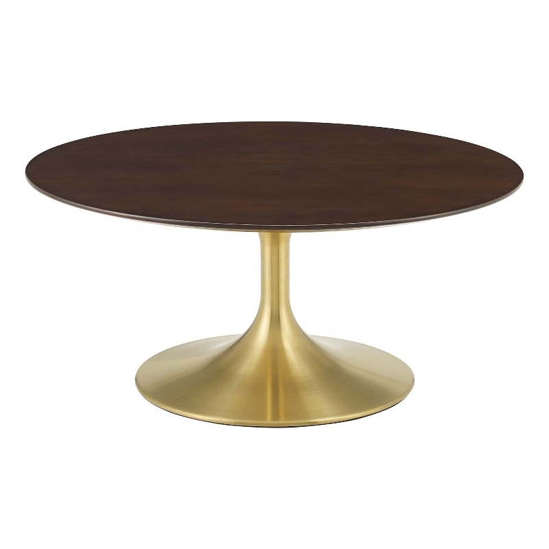 Modway Lippa Modern Wood/Metal Coffee Table in Gold/Cherry Walnut