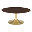 Modway Lippa Modern Wood/Metal Coffee Table in Gold/Cherry Walnut