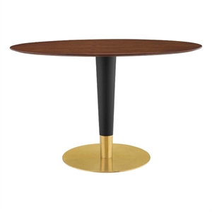 Modway Zinque 47&quot Oval Modern Metal/Wood Dining Table in Walnut/Gold